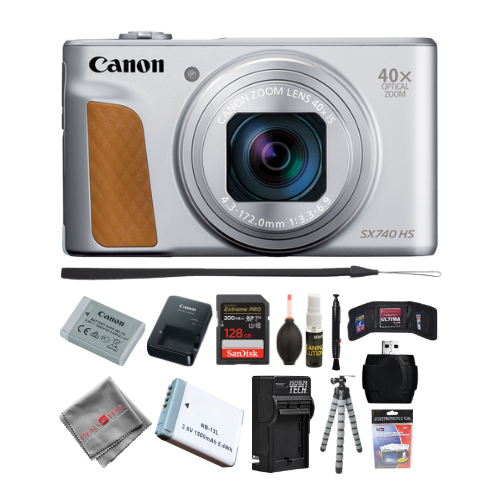 Canon PowerShot SX740 HS Digital Camera - Silver - 128GB Accessory PKG